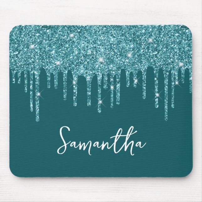 Mousepad Brilho Gotejante Turquesa Glam Nome (Frente)