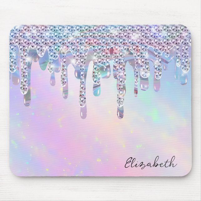 Mousepad Brilho Holográfico com Gotas de Arco-Íris na Moda (Frente)
