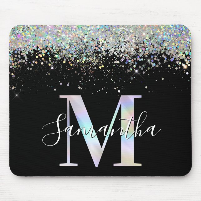 Mousepad Brilho Holográfico Falso Monograma M Iridescente (Frente)