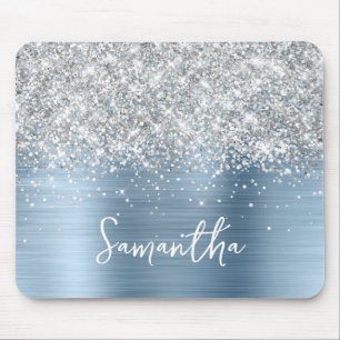 Mousepad Brilho Prateado Azul Claro Glam Nome