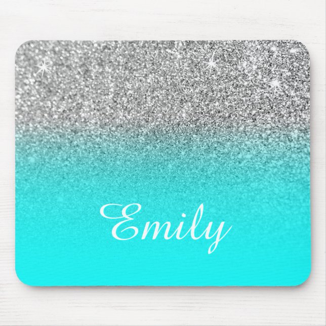 Mousepad Brilho Prateado e Ombre Aquamarino Brilhante (Frente)