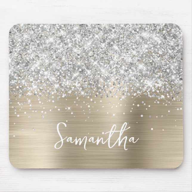 Mousepad Brilho Prateado Luz Dourado Glam Nome (Frente)