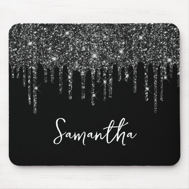Mousepad Brilho Preto Gotejante Glam Nome (Frente)