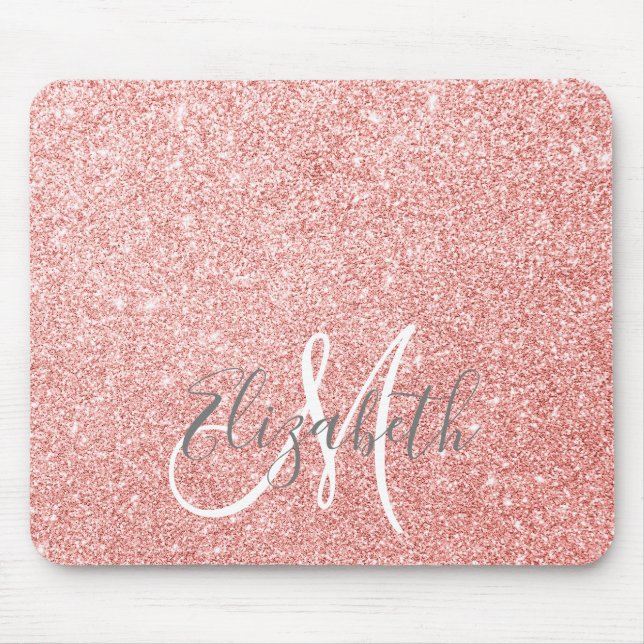 Mousepad Brilho Purpurina Dourado Rosa Monograma Personaliz (Frente)