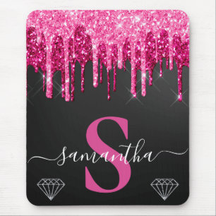 Mousepad Brilho Quente Rosa Derramando em Monograma Preto