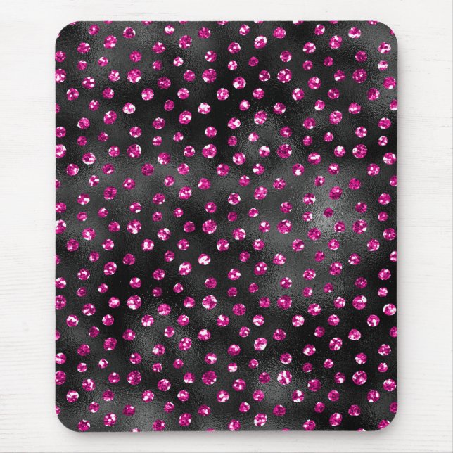 Mousepad Brilho Rosa e Preto Estampa de Bolinhas (Frente)