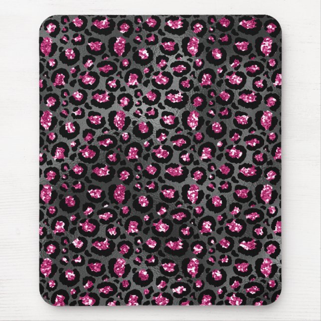 Mousepad Brilho Rosa e Preto Glam Impressão Animal (Frente)