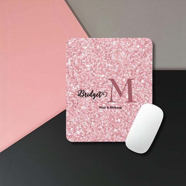 Mousepad Brilho Rosa Monograma de cabelo e maquiagem (Criador carregado)
