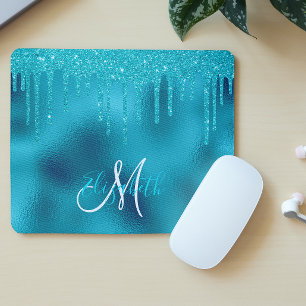 Mousepad Brilho Turquesa com Efeito de Gotejamento Monogram