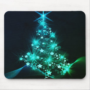 Mousepad Brilho Verde das Estrelas no Natal Árvore Escura