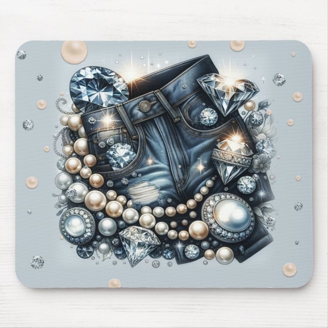 Mousepad Brilhos de Jeans Diamantes e Pérolas (Frente)