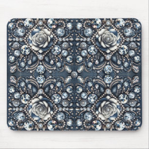 Mousepad Brilhos Glamour Denim e Diamantes Joias Rosa
