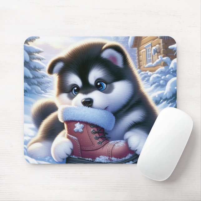 Mousepad Brincadeira com uma bota de inverno coberta por ne (Com mouse)