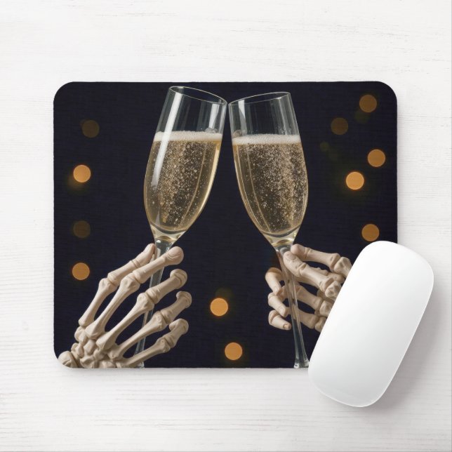 Mousepad Brinde de Champanhe de Esqueleto (Com mouse)