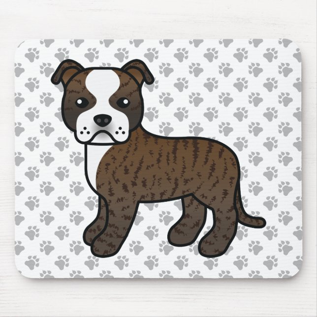 Mousepad Brindle e Branco Staffie Cachorro de Desenho Anima (Frente)
