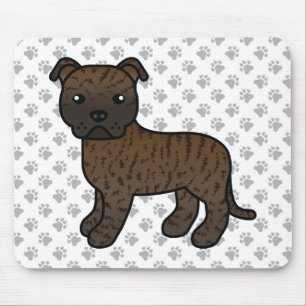 Mousepad Brindle English Staffie Cute Cartoon Dog & Paws