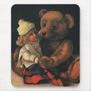 Mousepad Brinquedos de Natal Antigos, Boneca e um Ursinho d