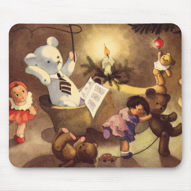 Mousepad Brinquedos de Natal Antigos, Bonecas Dançantes, Ur (Frente)