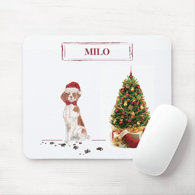 Mousepad Brittany Engraçado Cão de Natal e Árvore (Com mouse)