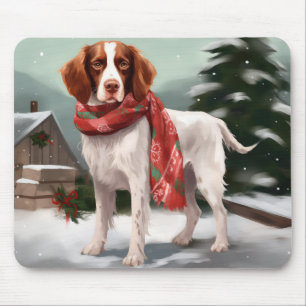 Mousepad Brittany Spaniel Dog no Natal da Neve