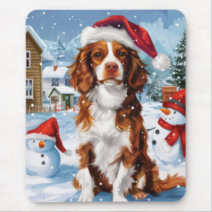Mousepad Brittany Spaniel Dog Winter Wonderland Natal