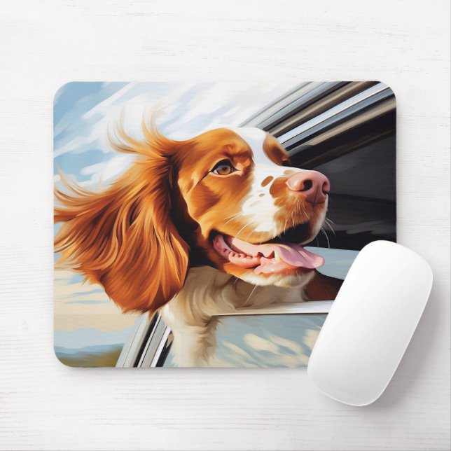 Mousepad Brittany spaniel na janela do carro (Com mouse)