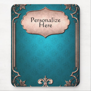 Mousepad Bronze vitoriano de bronze azul-damasco elegante