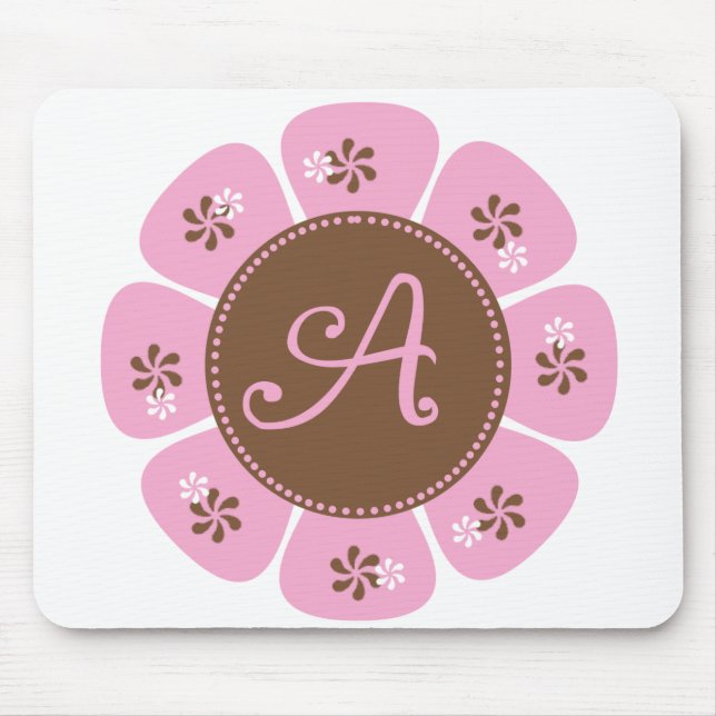 Mousepad Brown e monograma cor-de-rosa A (Frente)