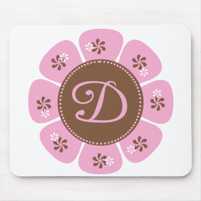 Mousepad Brown e monograma cor-de-rosa D (Frente)