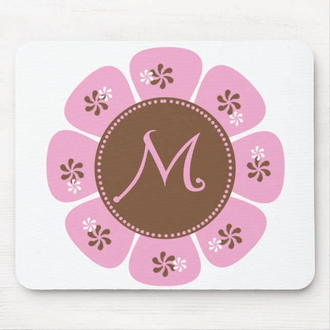 Mousepad Brown e monograma cor-de-rosa M (Frente)