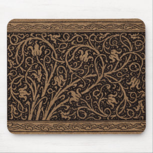 Mousepad Brown Tooling Leather Art Nouveau Floral