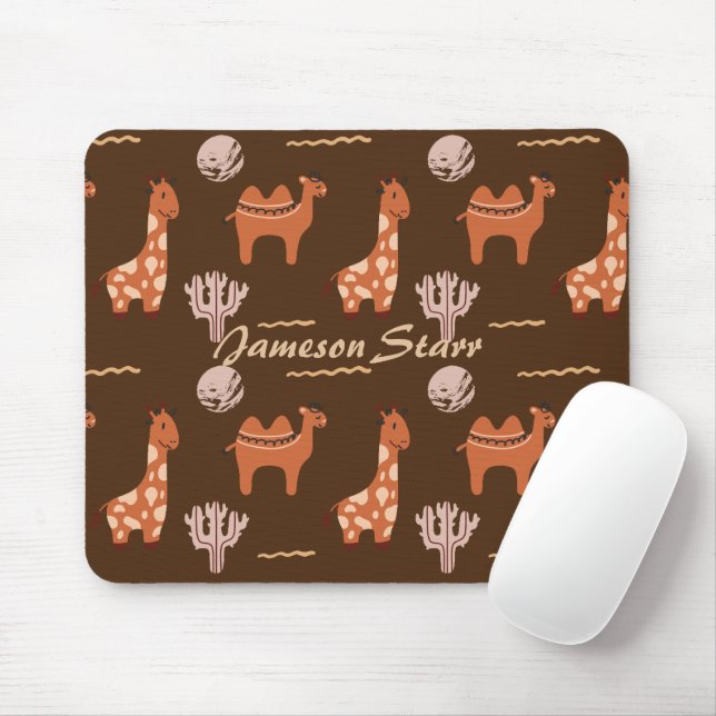 Mousepad Brown Toy Cactus Camel Llama Animal Willife Name (Com mouse)