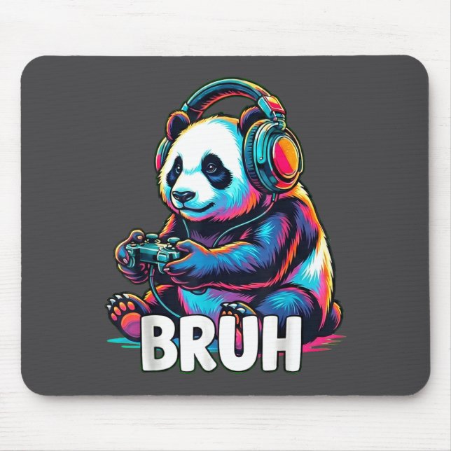 Mousepad Bruh Panda Gamer With Headphones Controller  (Frente)