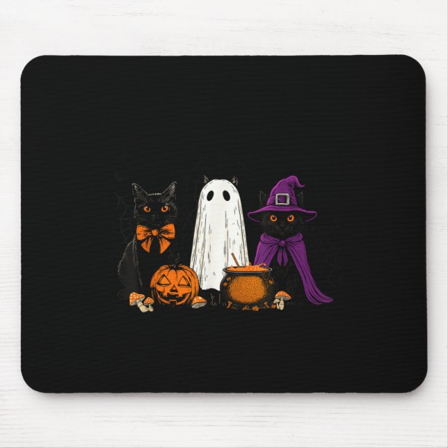 Mousepad Bruxa Assustadora Gato Preto Abóbora de Halloween  (Frente)