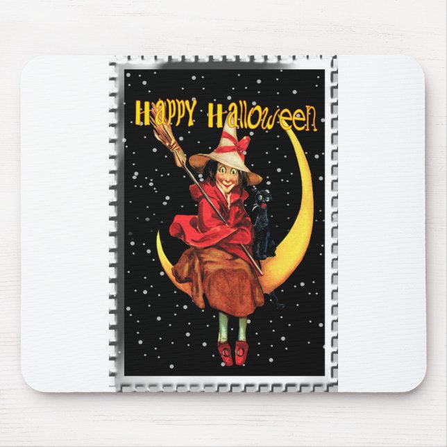 Mousepad Bruxa Boa Nostálgica de Halloween e seu Gato (Frente)