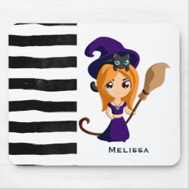 Mousepad Bruxa Bonita no Halloween do Chapéu Roxo