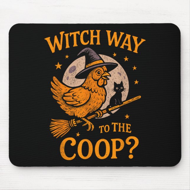Mousepad Bruxa caminho para o galinheiro divertido Hallowee (Frente)