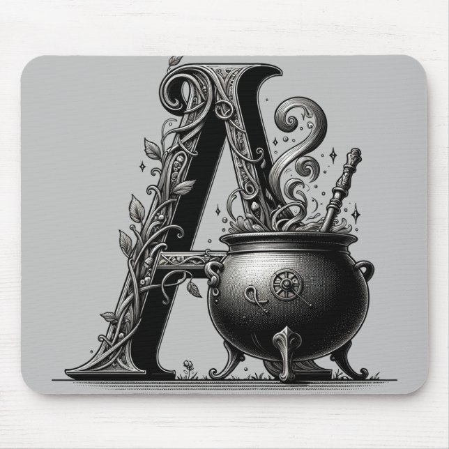 Mousepad Bruxa Cauldron Witchy - Letra A Personalizada Inic (Frente)