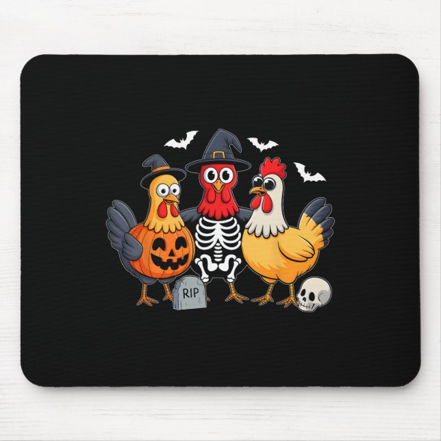 Mousepad Bruxa de Frango de Halloween Esqueleto Abóbora Hom (Frente)