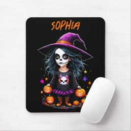 Mousepad Bruxa de Halloween de Kawaii, um Adorável e Bonito