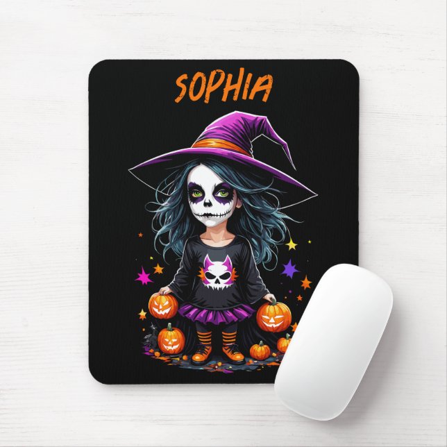 Mousepad Bruxa de Halloween de Kawaii, um Adorável e Bonito (Com mouse)