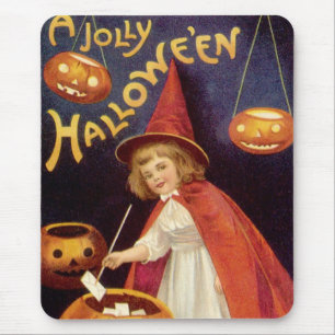 Mousepad Bruxa de Halloween Jolly Vintage por Ellen Clapsad