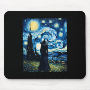 Mousepad Bruxa de Halloween Starry Night Van Gogh Aestética