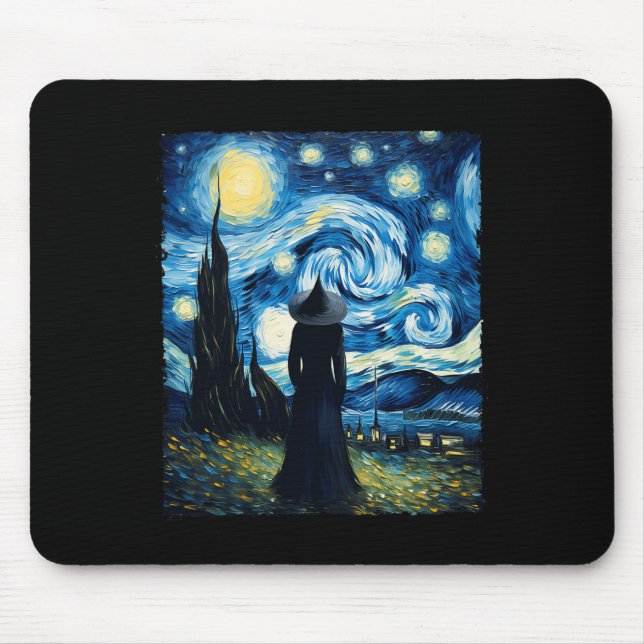 Mousepad Bruxa de Halloween Starry Night Van Gogh Aestética (Frente)