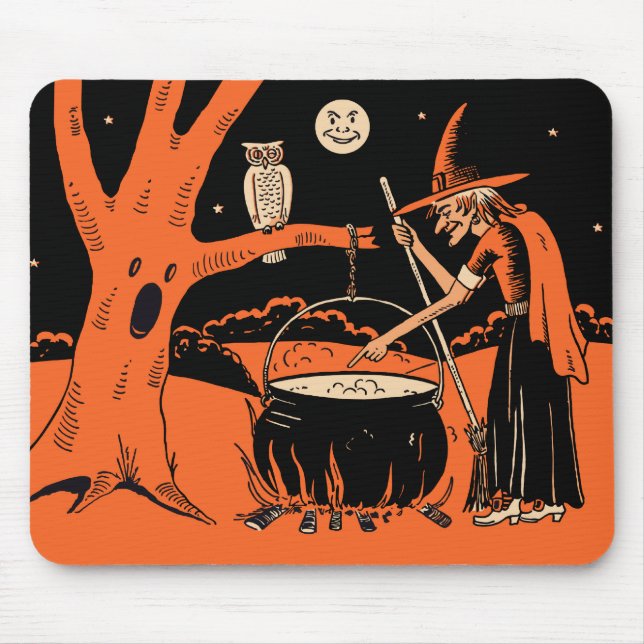 Mousepad bruxa do Dia das Bruxas do vintage dos anos 40 com (Frente)