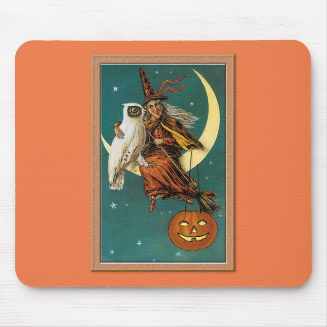 Mousepad Bruxa e Coruja Nostálgicas Feliz Halloween (Frente)