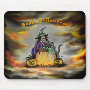 Mousepad Bruxa e Gato Negro, Feliz Halloween!