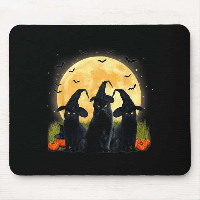 Mousepad Bruxa Gato Preto E Abóbora De Lua Cheia No Hallowe (Frente)