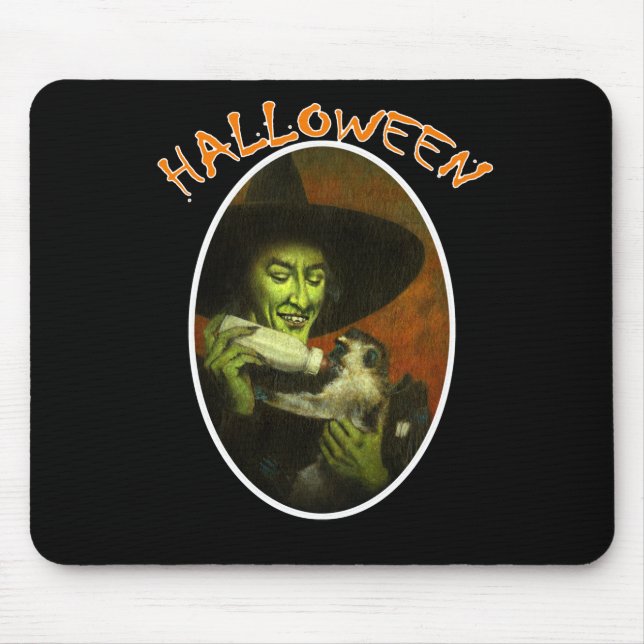 Mousepad Bruxa Halloween E Macaco Voador (Frente)