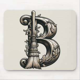 Mousepad Bruxa Má Vassoura de Bruxa Letra B Inicial Persona